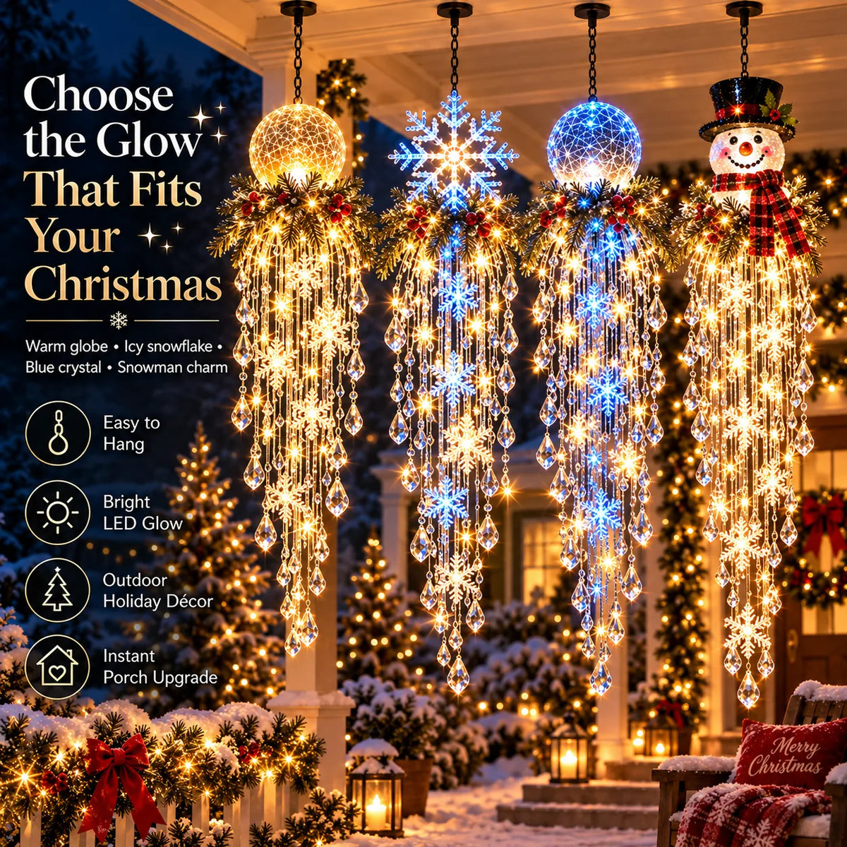 Cascading LED Christmas Porch Light with Crystal Drop Details – image 6