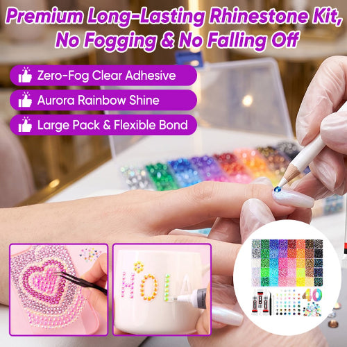 ✨ DIY Nail Flatback Rhinestones Kit| 40.000+ AB Crystal Gems with Adhesive & Pickup Tool for Salon-Quality Nail Art-8YF7